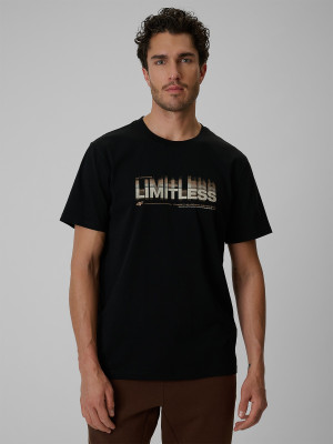 4F T-shirt regular z nadrukiem męski - czarny