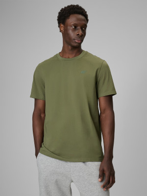 4F T-shirt regular gładki męski - oliwkowy