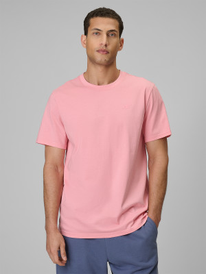 4F T-shirt regular gładki męski - różowy