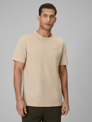 4F T-shirt regular gładki męski - beżowy