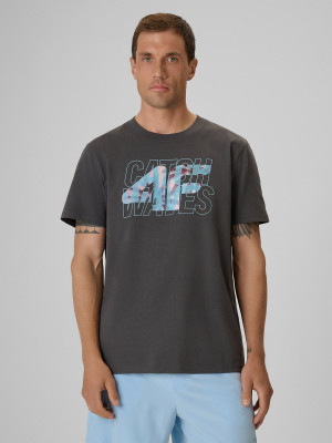 4F T-shirt regular z nadrukiem męski - szary