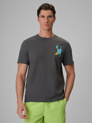 4F T-shirt regular z nadrukiem męski - szary