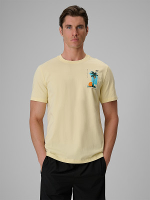 4F T-shirt regular z nadrukiem męski - żółty