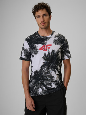 4F T-shirt regular z nadrukiem męski - czarno-biały