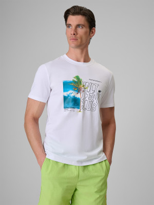 4F T-shirt regular z nadrukiem męski - biały