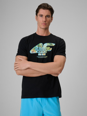 4F T-shirt regular z nadrukiem męski - czarny
