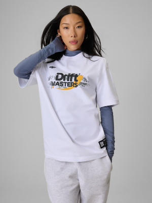 4F T-shirt loose z nadrukiem uniseks 4F x Drift Masters - biały