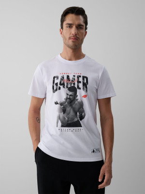 4F T-shirt regular z nadrukiem męski 4F | Mateusz Gamrot - biały