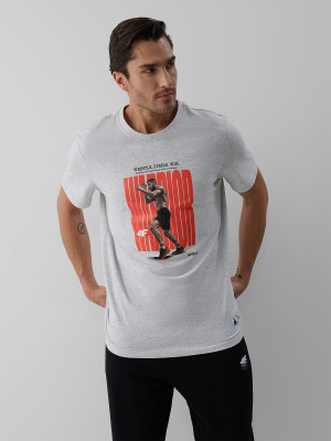 4F T-shirt regular z nadrukiem męski 4F | Mateusz Gamrot - szary