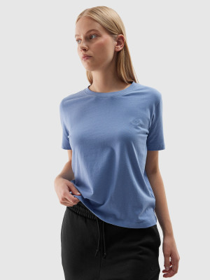 4F T-shirt regular gładki damski - niebieski