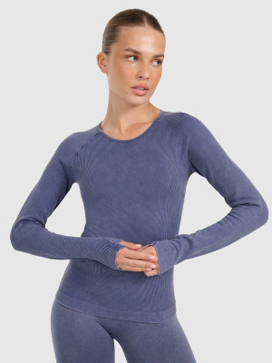 4F Longsleeve slim do jogi i pilatesu szybkoschnący damski - granatowy
