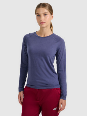 4F Longsleeve trekkingowy szybkoschnący z wełną merino damski - granatowy