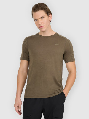 4F Koszulka trekkingowa z wełną merino męska - oliwkowa/khaki