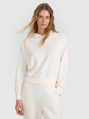 4F Bluza dresowa nierozpinana z modalem damska - biała