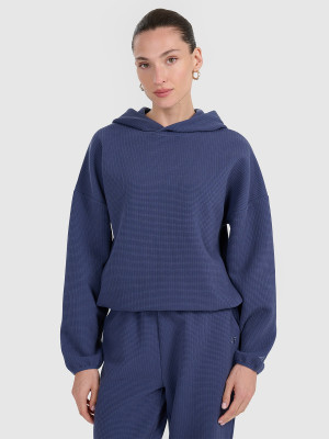 4F Bluza dresowa z waflowej dzianiny damska - granatowa