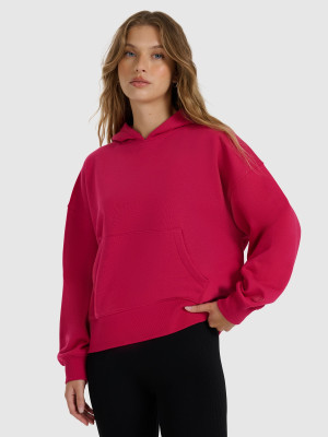 4F Bluza dresowa nierozpinana z kapturem damska - różowa