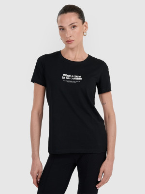 4F T-shirt regular z nadrukiem damski - czarny