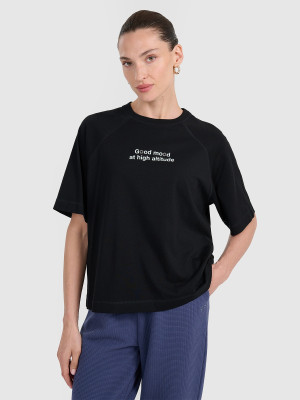 4F T-shirt oversize z nadrukiem damski - czarny