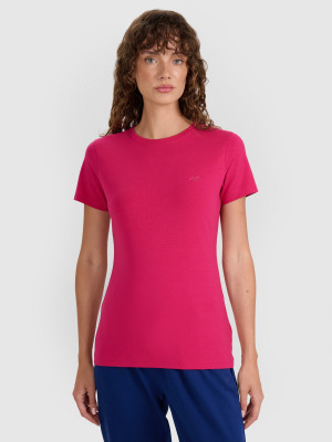 4F T-shirt slim gładki damski - różowy