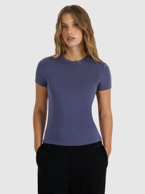 4F T-shirt z prążkowanej dzianiny z modalem damski - granatowy