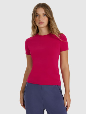 4F T-shirt z prążkowanej dzianiny z modalem damski - różowy