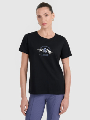 4F T-shirt regular z nadrukiem damski - czarny