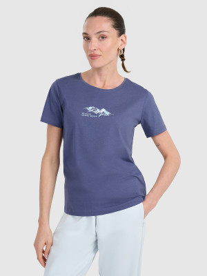 4F T-shirt regular z nadrukiem damski - granatowy