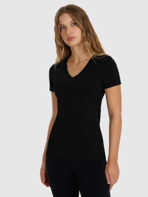 4F T-shirt slim gładki damski - czarny