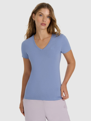 4F T-shirt slim gładki damski - granatowy
