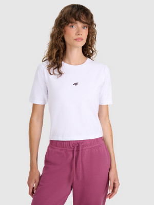 4F Crop-top slim gładki damski - biały