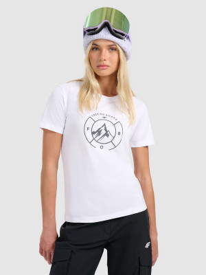 4F Tricou regular cu imprimeu pentru femei - alb