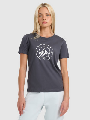 4F T-shirt regular z nadrukiem damski - szary