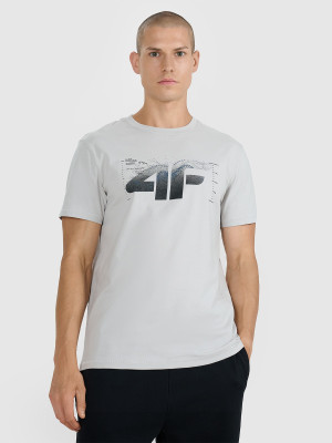 4F T-shirt regular z nadrukiem męski - szary