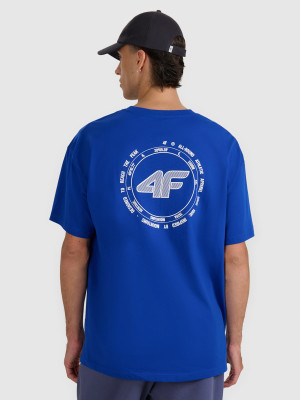 4F T-shirt oversize z nadrukiem męski - niebieski