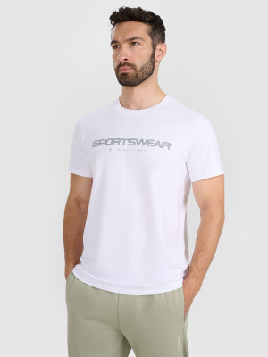 4F T-shirt regular z nadrukiem męski - biały