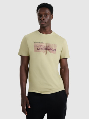 4F T-shirt regular z nadrukiem męski - khaki