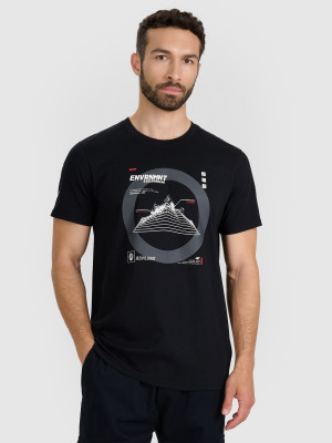 4F T-shirt regular z nadrukiem męski - czarny
