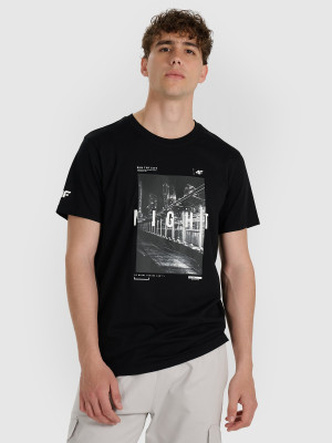 4F T-shirt regular z nadrukiem męski - czarny