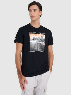 4F T-shirt regular z nadrukiem męski - czarny