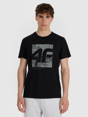 4F T-shirt regular z nadrukiem męski - czarny