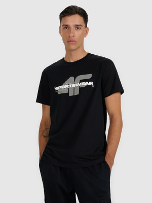 4F T-shirt regular z nadrukiem męski - czarny