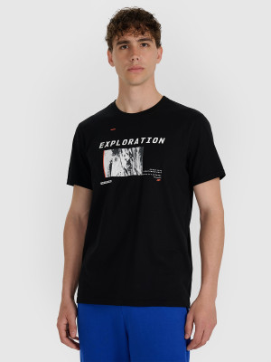 4F T-shirt regular z nadrukiem męski - czarny