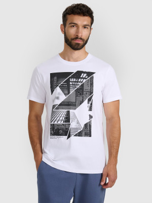 4F Tricou regular cu imprimeu pentru bărbați - alb