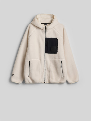 4F Polar regular sherpa z kapturem męski - beżowy