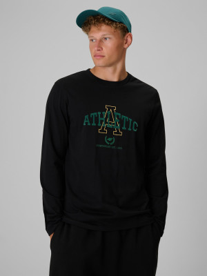 4F Longsleeve regular z nadrukiem męski - czarny