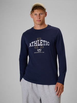 4F Longsleeve regular z nadrukiem męski - granatowy