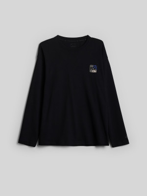 4F Longsleeve loose z nadrukiem męski - czarny