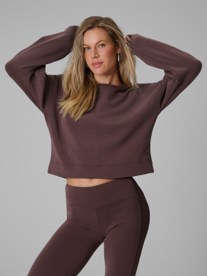 4F Bluza dresowa regular z modalem damska - brązowa