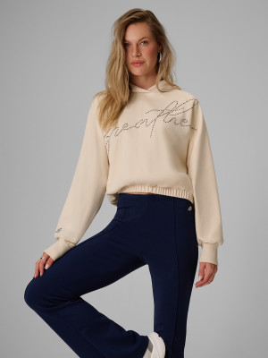 4F Bluza dresowa regular z kapturem damska - kremowa