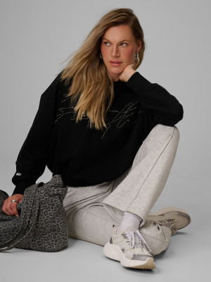 4F Bluza dresowa regular z kapturem damska - czarna